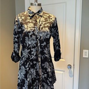 Black and White Floral Button-Up Dress